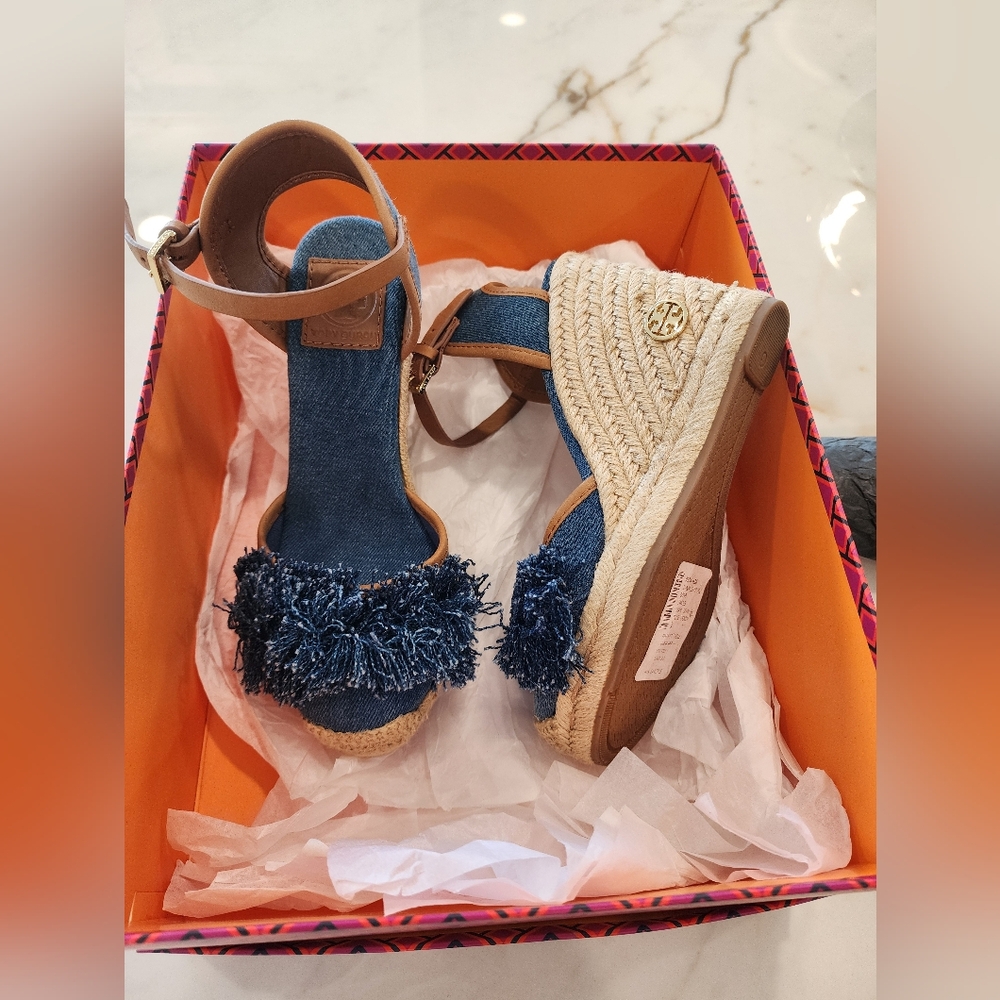 Tory BurchWomen's Shaw Denim EspadrilleWedge Sandals Genuine